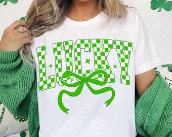 Retro Checkered Lucky St Patrick's Day Coquette Png, St Patricks day png, Lucky png, St Patrick, St Pattys day png, Retro St Patrick day png