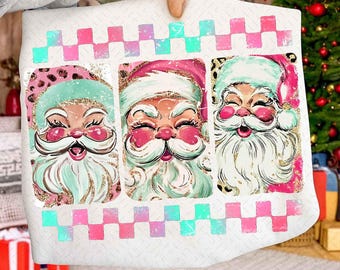 Colorful Leopard Glitter Santa Png, Preppy Brushstroke Christmas Santa PNG, Vintage Santa Claus PNG, Merry Christmas Png, Digital File