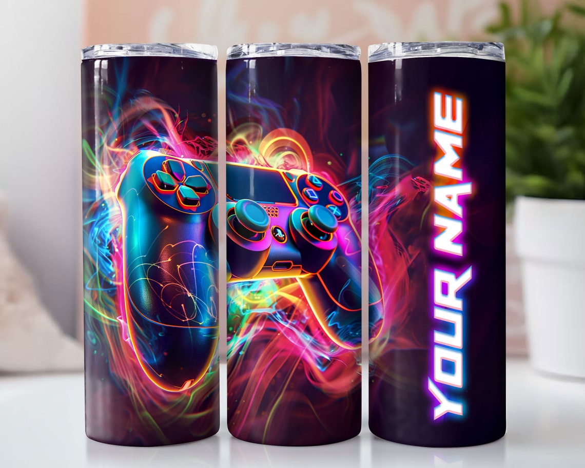 Game Controller 20 Oz Skinny Tumbler Sublimation Design Neon Gamer Name ...