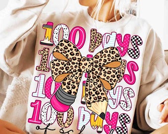 100 Days of School PNG, Pencil Coquette Bow Sublimation, Teacher 100 Days Smarter Design, Girls School Shirt Digital Download