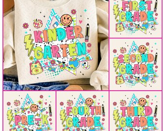 Retro Back to School Png Bundle, Team Grade Png, Retro Teacher png, Bright Dalmatian Dots, Dream Team, Kindergarten 1st/2nd/3rd Grade