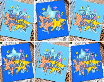 Preppy Back To School Png Bundle, Blue Gingham Stripes PNG, Pre-K To Fourth Grade Png, Teacher Pencil Png, First Day Of School, School Girl