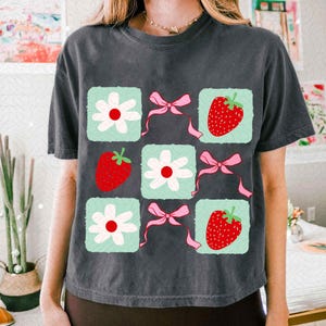 Checkered Strawberries Coquette png, Strawberry png, strawberry festival png, berry png, summer png, Strawberry Shirt Png, Retro Strawberry