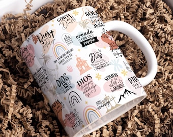 SPANISH Bible Motivational Quotes 11oz & 15oz Mug PNG File, Tumbler Wrap Png, Do it Yourself, Christian Gift for Her, Bible Verses 11oz Mug