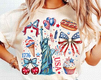 Retro America Coquette Png, Preppy 4th of July Png, Girly Memorial Day PNG, Watercolor USA Png, Independence Day png, Land of the Free