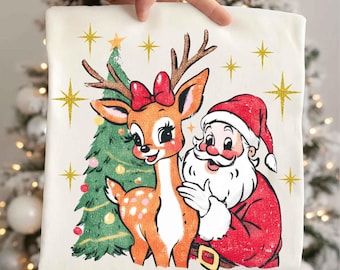Vintage Santa Claus Png, Retro Christmas Png, Santa and Reindeer Png, Christmas Shirt Graphics, Holiday Gift, Xmas Gift, Digital Download