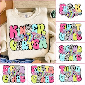 Retro Back to School Bundle, Kindergarten, First Day Of School, School Png, Retro PNG, First/Second/Third Grade Design, School Bundle Png