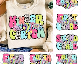 Retro Back to School Bundle, Kindergarten, First Day Of School, School Png, Retro PNG, First/Second/Third Grade Design, School Bundle Png
