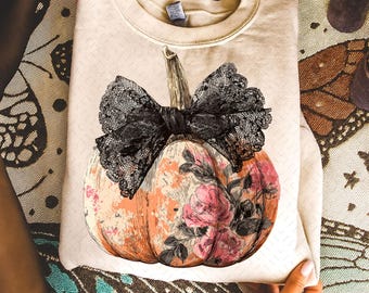 Retro Grunge Floral Lace Pumpkin png, Brushstroke Fall Png, Coquette Pumpkin Png, autumn png, trendy fall png, Fall Sublimation