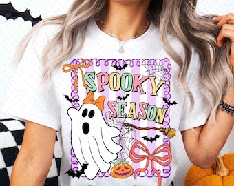 Coquette Spooky Season Png, Preppy Halloween Ghost Png, Retro Halloween Shirt Design, Cute Witchy Bats Sublimation, Girly Fall Pumpkin Png