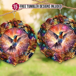 Modelo de design de sublimação de aquarela Hummingbird Wind Spinner, Wind Spinner SVG, sublimação redonda de 10 polegadas, giradores redondos pendurados png