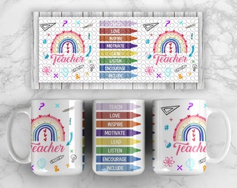 Teacher Mug Wrap, Teacher Coffee Mug Wrap, Mug for Teacher, 11oz Mug & 15oz Mug Sublimation Wrap, Digital Download, Sublimation Design