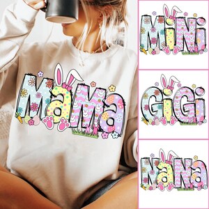 Mama Easter Coquette Png, Happy Easter PNG, Easter Png Bundle, Mini, Nana, Gigi, Retro Easter Egg Png, Easter Bunny Png, Floral Spring Png