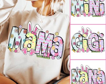 Mama Easter Coquette Png, Happy Easter PNG, Easter Png Bundle, Mini, Nana, Gigi, Retro Easter Egg Png, Easter Bunny Png, Floral Spring Png