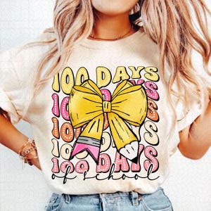Coquette Bow 100 Days of School Pencil PNG, 100 Days of School Png, School Teacher Png, Teacher 100 Days Png, Coquette Teacher Png, Doodle