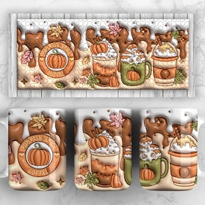 3D Pumpkin Inflated Mug Wrap Sublimation Design 11oz & 15oz, Puff Spice Life Mug PNG, Mug Sublimation Designs, Mug Template For Sublimation