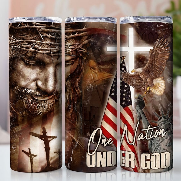 One Nation Under God American Eagle US Flag 20oz Tumbler Sublimation Wrap, Christian 4th Of July Tumbler PNG, Tumbler Gift,Digital Download