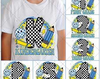 Pacchetto Ritorno a Scuola per Ragazzi, Asilo Nido, Pre K PNG, Primo Giorno di Scuola, Scuola PNG, PNG Retro, Design Prima/Seconda/Terza Elementare