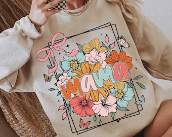 Floral Mama Coquette Bow PNG, Mama Flower png, Mama png, Mama Shirt Design, Retro Mama png, Mothers Day png, Mama Sublimation Designs