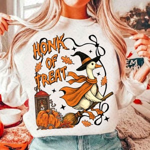 Honk or Treat Halloween Goose PNG, Cute Goose Witchy Halloween Png Design, Fall Shirt Png, Spooky Goose png,Retro Halloween Sublimation Png