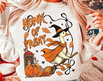 Honk or Treat Halloween Goose PNG, Cute Goose Witchy Halloween Png Design, Fall Shirt Png, Spooky Goose png,Retro Halloween Sublimation Png