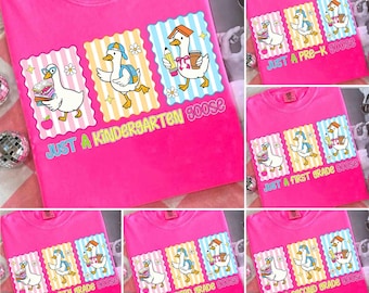 Paquete PNG de ganso de regreso a clases, diseño de camiseta de primer día de clases para maestra coqueta, sublimación de neón preppy, preescolar de 1.º, 2.º, 3.º y 4.º grado