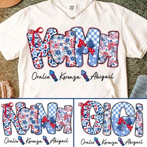 Preppy Nana Mimi Gigi Floral American Glitter Coquette PNG, 4th of July Mom Png, Stars Stripes, USA Png, Retro American Independence