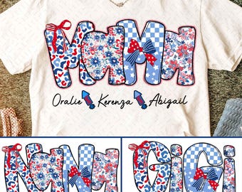 Preppy Nana Mimi Gigi Floral American Glitter Coquette PNG, 4 lipca Mom Png, Stars Stripes, USA Png, Retro American Independence
