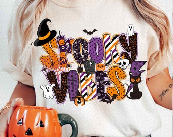 Spooky Vibes png, Halloween png, Halloween Sublimation Design, Retro Halloween Png, Halloween Shirt, Spooky Season png, Halloween Ghost
