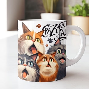 Cat Mug Wrap Cat Lovers Mug Wrap Sublimation Design PNG Funny Cat Mug PNG Press Design, Cats 11oz & 15oz Coffee Cup Template
