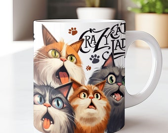 Cat Mug Wrap Cat Lovers Mug Wrap Sublimation Design PNG Funny Cat Mug PNG Press Design, Cats 11oz & 15oz Coffee Cup Template