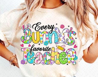 De favoriete leraar van elk konijntje png, Teacher Easter png, Easter png, Coquette easter png, Easter Teacher png, Preppy Easter png