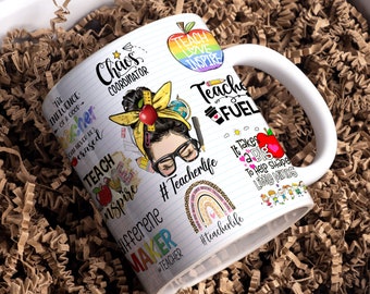 Teacher Fuel Mug, Teach Love Inspire Mug Wrap Around Mug Template 11oz & 15oz, Sublimation, High-Quality, Instant Digital Download