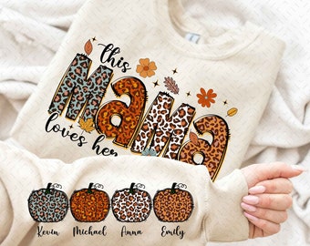 Personalized this mama loves her pumpkins png sublimation design download, Fall png, Mother's Day png, mama with kids names png, download