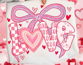 Valentine's Day love PNG Preppy Coquette Valentine PNG Valentine Bow Digital Download Pink Red Sublimation Design, XO Png