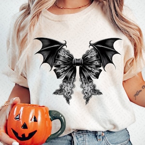 Halloween Bat Gothic Coquette Bow png, Retro Halloween png, trending png, Gothic png, Black Bow png, soft girl png, Gothic png, Bat png