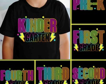 Neon Back to School PNG Bundle, Retro Teacher First Day of School Shirt Design, Preppy Checker Sublimation, Pre-k 1st/2nd/3rd/4th Grade