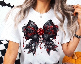 Coquette Halloween Png, Vampire Png, Coquette Halloween Bow Png, Bloody Gothic Lace Bow Png, Spooky Season Png, Halloween Shirt Design