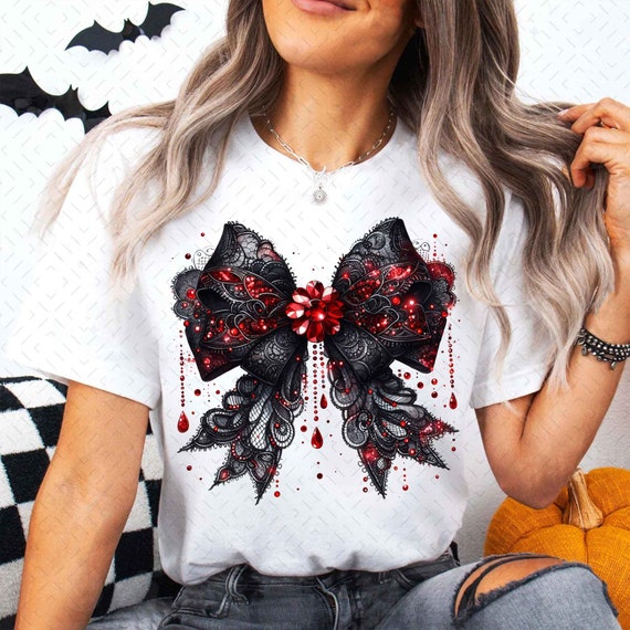 Coquette Halloween Png, Vampire Png, Coquette Halloween Bow Png, Bloody Gothic Lace Bow Png, Spooky Season Png, Halloween Shirt Design