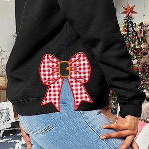 Santa Fringed Side Bow Appliqué, Bow Christmas Embroidery, Christmas Embroidery Design,Instant Download, Bow , Motif/Quilted 3 designs