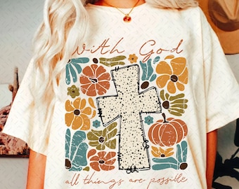 With God All Things Are Possible Png, Fall Pumpkin Png, Coquette Thanksgiving Png, Jesus Cross Png, Boho Floral Christian Png,Dalmatian Dots