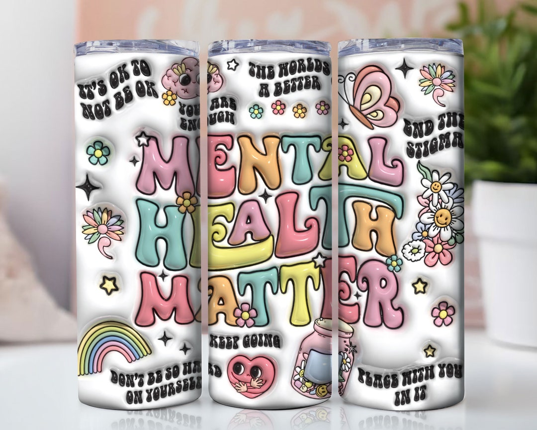 3D Mental Health Matters Inflated Tumbler Wrap, 3D Flowers Puffy ...