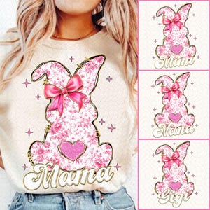 Coquette Easter Mama Bundle Png, Easter PNG, Mama Mini Easter png, Girl Easter Png Pink Floral Chinoiserie Bunny Png Toile Easter Rabbit Png
