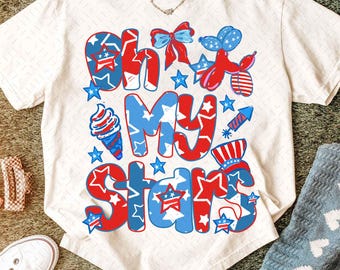 Preppy America Oh My Stars Coquette PNG, Retro 4th of July Sublimation, Girly USA Design, Memorial Day Shirt, Patriotic 1776 Clipart