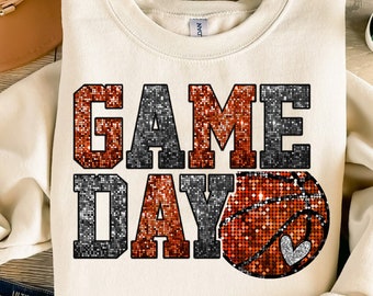 Game Day Basketball PNG, Glitter Basketball PNG, Basketball Mama, Basketball Mom Sublimation Sports Png, Faux Sequin Basketball Season
