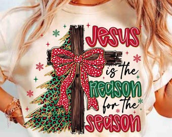 PNG de Navidad estilo preppy, PNG de leopardo con la frase "Jesús es la razón de la Navidad", PNG de Navidad, PNG de Navidad retro, PNG de leopardo a cuadros