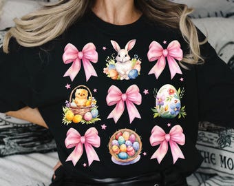 Happy Easter Coquette PNG, Retro Easter Png, Easter Bunny Png, Floral Spring Png, Pink Easter Shirt Design, Bunny Bow Png, Easter Egg Png