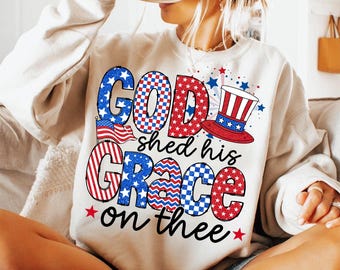 4th of July America Png Design Hand Drawn, God Shed His Grace On Thee, 4th of July Mama Png, Memorial Day Patriotic Png Sublimation Designs