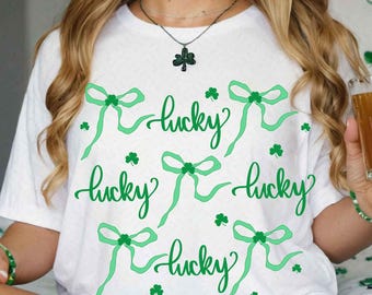 St Patrick chanceux png, St Patricks Day png, Lucky png, St Patricks Coquette bow png, Chemise de la St Patrick png, Trèfle png, fête irlandaise png