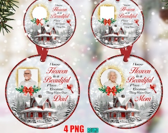 Heaven is a Beautiful Place Round Ornament Bundle PNG Sublimation Template, Photo Memorial Christmas Ornament Png Designs Digital Download